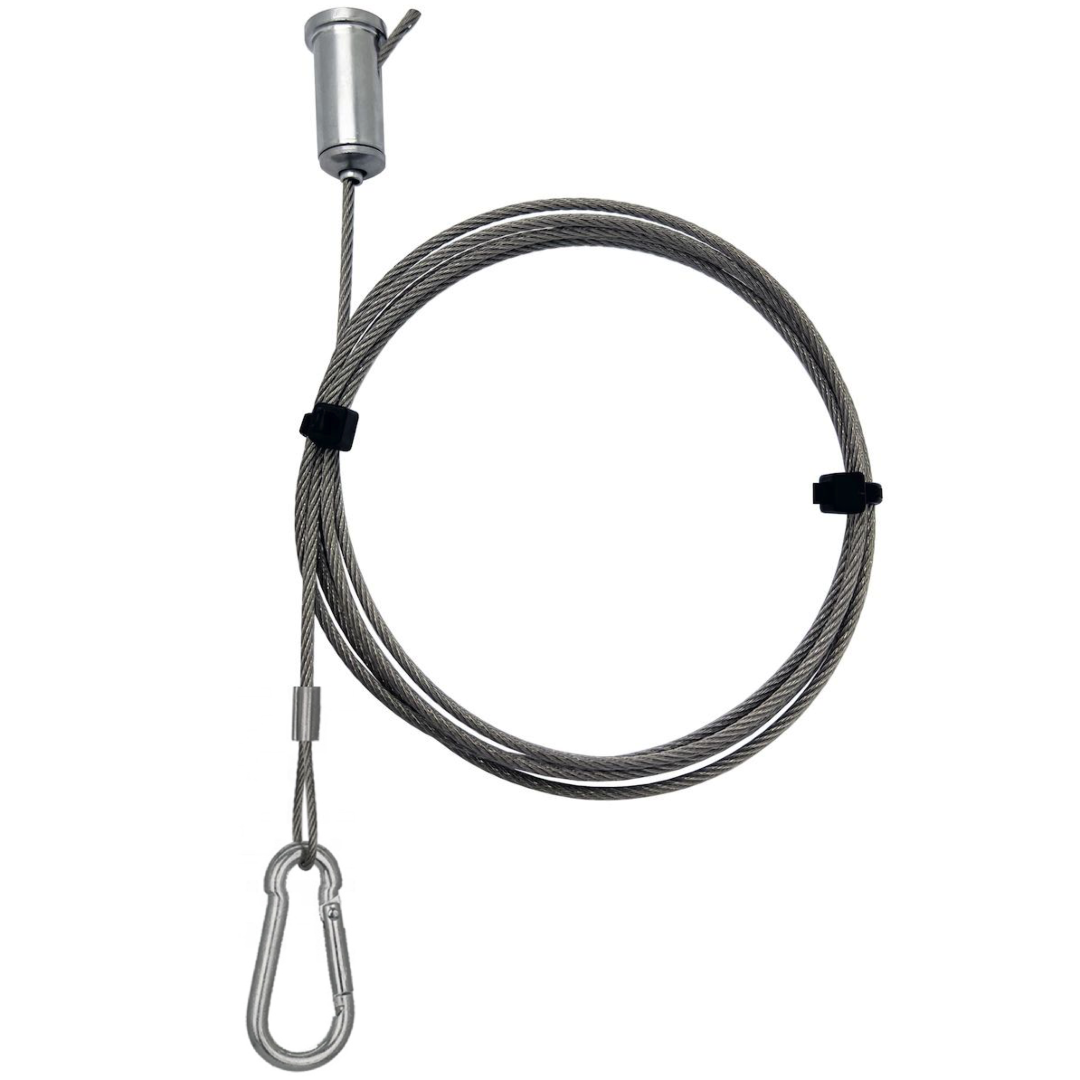 Adjustable ceiling wire hanging system with snap hook and ceiling mount