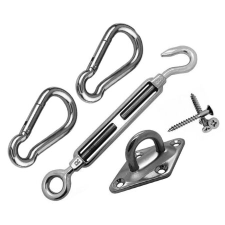 Sun Shade Sail Canopy Fixing Accessories Stainless Steel Hardware Kit Pad  Eye Turnbuckle Snap Hook Screw Carabiner Clip